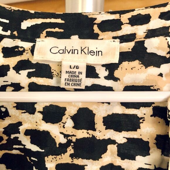 CALVIN Klein Animal Print Rollup Long Sleeve Blouse / Sz L - Picture 6 of 7